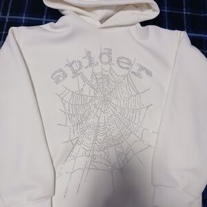 White Spider Rhinestones Web Design Men's Sweater
